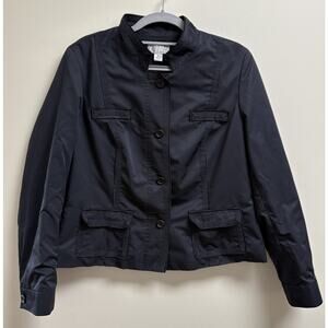 Talbots Petites Black Utility Jacket | Size 14P | Mandarin Collar Button Front